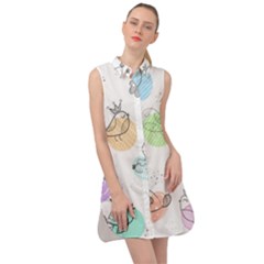 Cartoon Bird Cute Doodle Bird Sleeveless Shirt Dress by Bedest