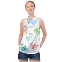 Cartoon Bird Cute Doodle Bird High Neck Satin Top by Bedest