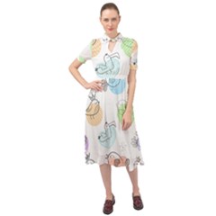 Cartoon Bird Cute Doodle Bird Keyhole Neckline Chiffon Dress