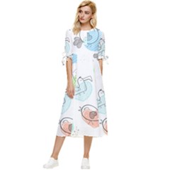 Cartoon Bird Cute Doodle Bird Bow Sleeve Chiffon Midi Dress by Bedest