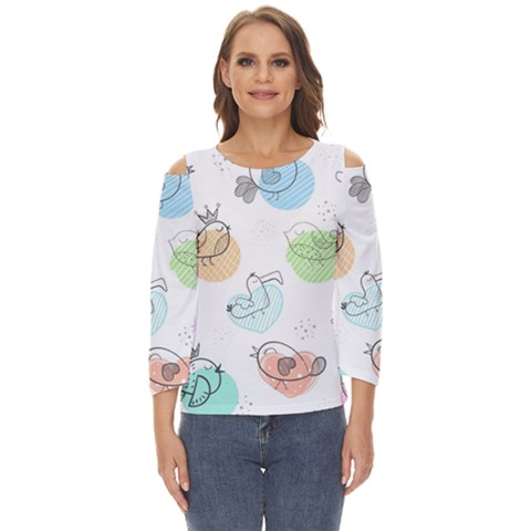 Cartoon Bird Cute Doodle Bird Cut Out Wide Sleeve Top by Bedest