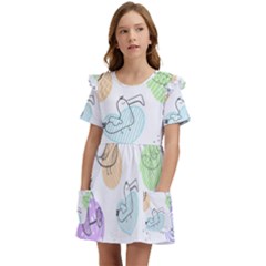 Cartoon Bird Cute Doodle Bird Kids  Frilly Sleeves Pocket Dress by Bedest