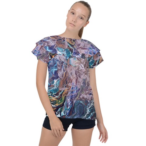 Abstract Blend V Ruffle Collar Chiffon Blouse by kaleidomarblingart