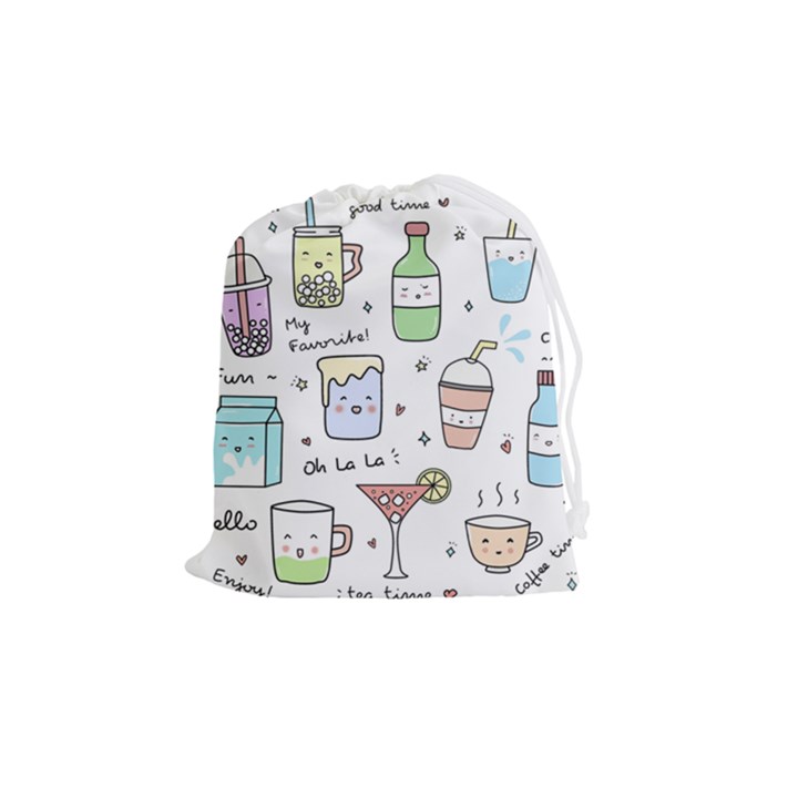 Drinks Cocktails Doodles Coffee Drawstring Pouch (Medium)