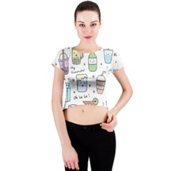 Drinks Cocktails Doodles Coffee Crew Neck Crop Top by Apen