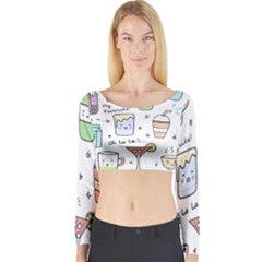 Drinks Cocktails Doodles Coffee Long Sleeve Crop Top by Apen