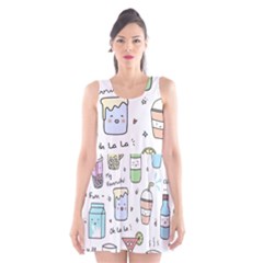 Drinks Cocktails Doodles Coffee Scoop Neck Skater Dress by Apen