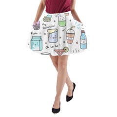 Drinks Cocktails Doodles Coffee A-line Pocket Skirt by Apen