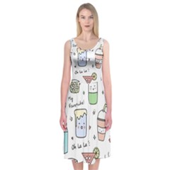 Drinks Cocktails Doodles Coffee Midi Sleeveless Dress by Apen