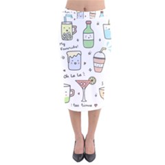 Drinks Cocktails Doodles Coffee Velvet Midi Pencil Skirt by Apen