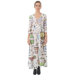 Drinks Cocktails Doodles Coffee Button Up Boho Maxi Dress by Apen