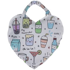 Drinks Cocktails Doodles Coffee Giant Heart Shaped Tote by Apen