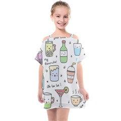 Drinks Cocktails Doodles Coffee Kids  One Piece Chiffon Dress by Apen