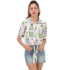 Drinks Cocktails Doodles Coffee Tie Front Shirt  by Apen