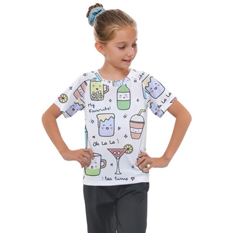 Drinks Cocktails Doodles Coffee Kids  Mesh Piece T-shirt by Apen