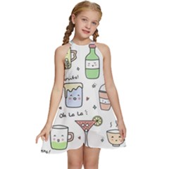 Drinks Cocktails Doodles Coffee Kids  Halter Collar Waist Tie Chiffon Dress by Apen