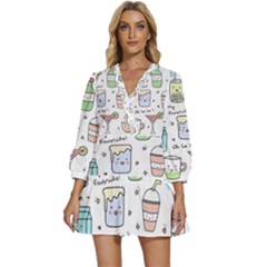 Drinks Cocktails Doodles Coffee V-neck Placket Mini Dress by Apen