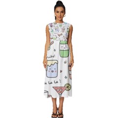 Drinks Cocktails Doodles Coffee Sleeveless Round Neck Midi Dress by Apen