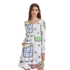 Drinks Cocktails Doodles Coffee Long Sleeve Knee Length Skater Dress With Pockets by Apen