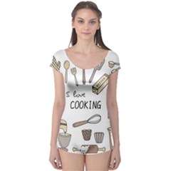 I Love Cooking Baking Utensils Knife Boyleg Leotard  by Apen