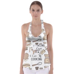 I Love Cooking Baking Utensils Knife Tie Back Tankini Top by Apen