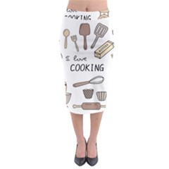 I Love Cooking Baking Utensils Knife Midi Pencil Skirt by Apen