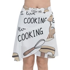 I Love Cooking Baking Utensils Knife Chiffon Wrap Front Skirt by Apen