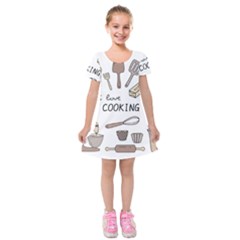 I Love Cooking Baking Utensils Knife Kids  Short Sleeve Velvet Dress by Apen