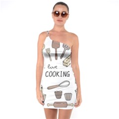 I Love Cooking Baking Utensils Knife One Shoulder Ring Trim Bodycon Dress by Apen