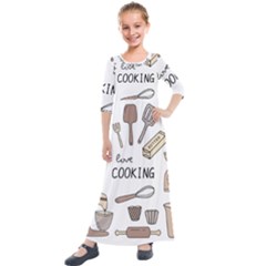 I Love Cooking Baking Utensils Knife Kids  Quarter Sleeve Maxi Dress by Apen