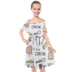 I Love Cooking Baking Utensils Knife Kids  Cut Out Shoulders Chiffon Dress by Apen