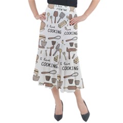 I Love Cooking Baking Utensils Knife Midi Mermaid Skirt by Apen