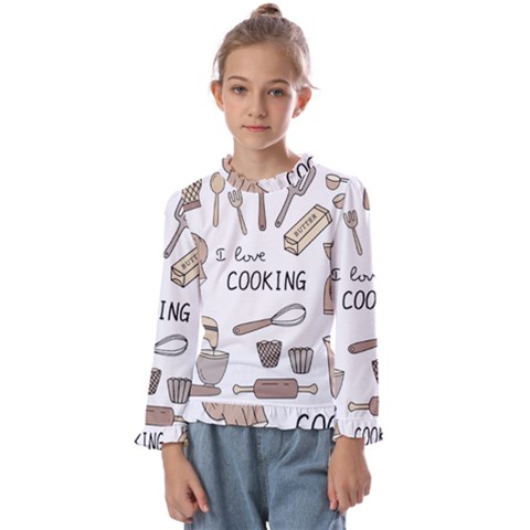 I Love Cooking Baking Utensils Knife Kids  Frill Detail T-shirt by Apen