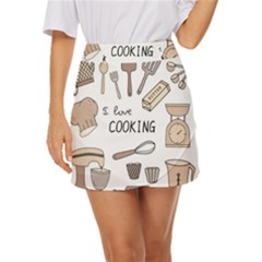 I Love Cooking Baking Utensils Knife Mini Front Wrap Skirt by Apen