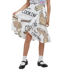 I Love Cooking Baking Utensils Knife Kids  Ruffle Flared Wrap Midi Skirt by Apen