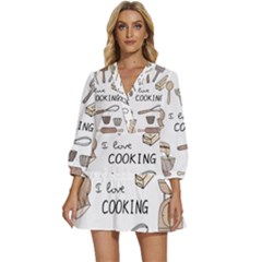 I Love Cooking Baking Utensils Knife V-neck Placket Mini Dress by Apen