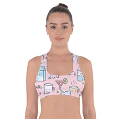 Drink Cocktail Doodle Coffee Cross Back Sports Bra