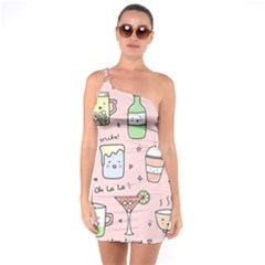 Drink Cocktail Doodle Coffee One Shoulder Ring Trim Bodycon Dress by Apen