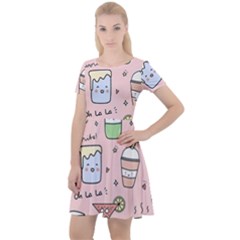 Drink Cocktail Doodle Coffee Cap Sleeve Velour Dress  by Apen