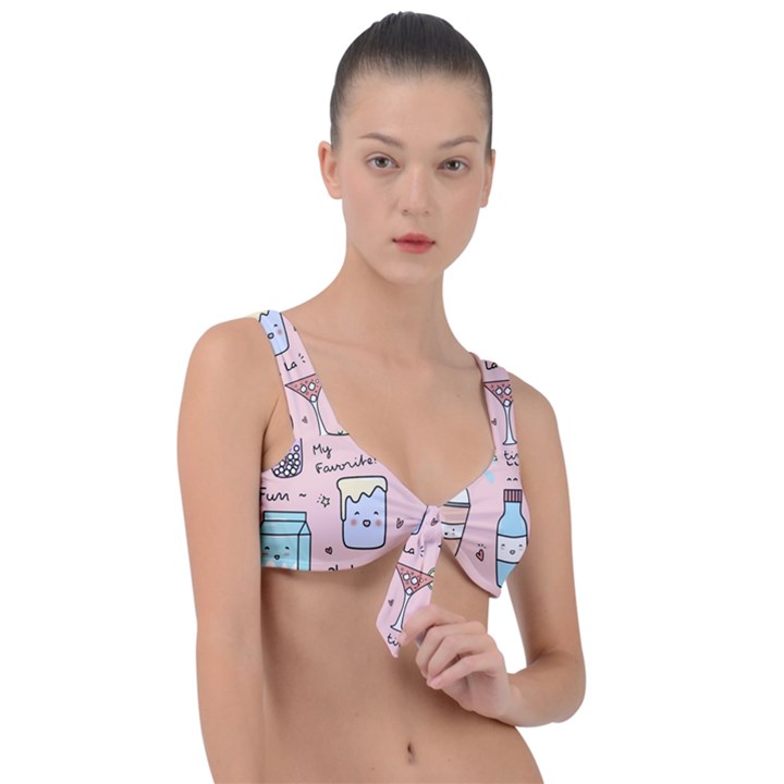 Drink Cocktail Doodle Coffee Front Tie Bikini Top