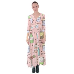 Drink Cocktail Doodle Coffee Button Up Maxi Dress by Apen