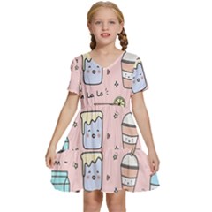 Drink Cocktail Doodle Coffee Kids  Short Sleeve Tiered Mini Dress by Apen