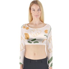 Cherries Flower Leaves Floral Long Sleeve Crop Top by Apen