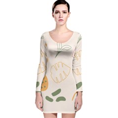 Cherries Flower Leaves Floral Long Sleeve Velvet Bodycon Dress by Apen