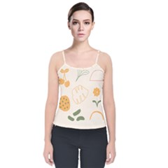 Cherries Flower Leaves Floral Velvet Spaghetti Strap Top by Apen