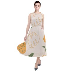 Cherries Flower Leaves Floral Round Neck Boho Dress by Apen