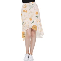 Cherries Flower Leaves Floral Frill Hi Low Chiffon Skirt by Apen