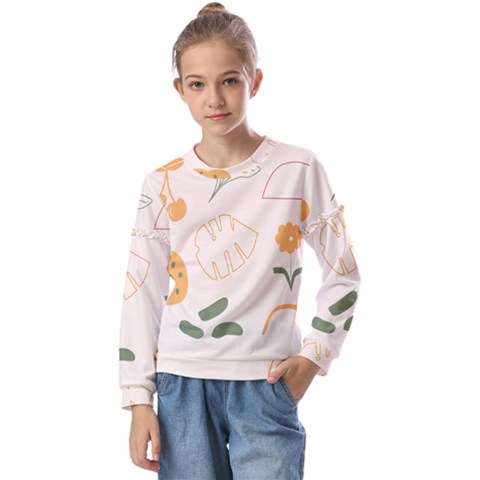 Cherries Flower Leaves Floral Kids  Long Sleeve T-shirt With Frill  by Apen