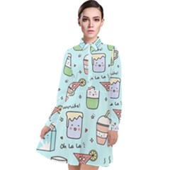 Drinks Cocktails Doodle Coffee Long Sleeve Chiffon Shirt Dress by Apen