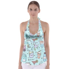 Drinks Cocktails Doodle Coffee Tie Back Tankini Top by Apen